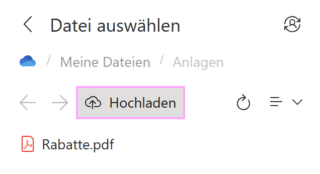 Laden Sie Dateien von Ihrem lokalen Gerät hoch, um sie in einer Outlook-E-Mail-Vorlage zu verwenden.