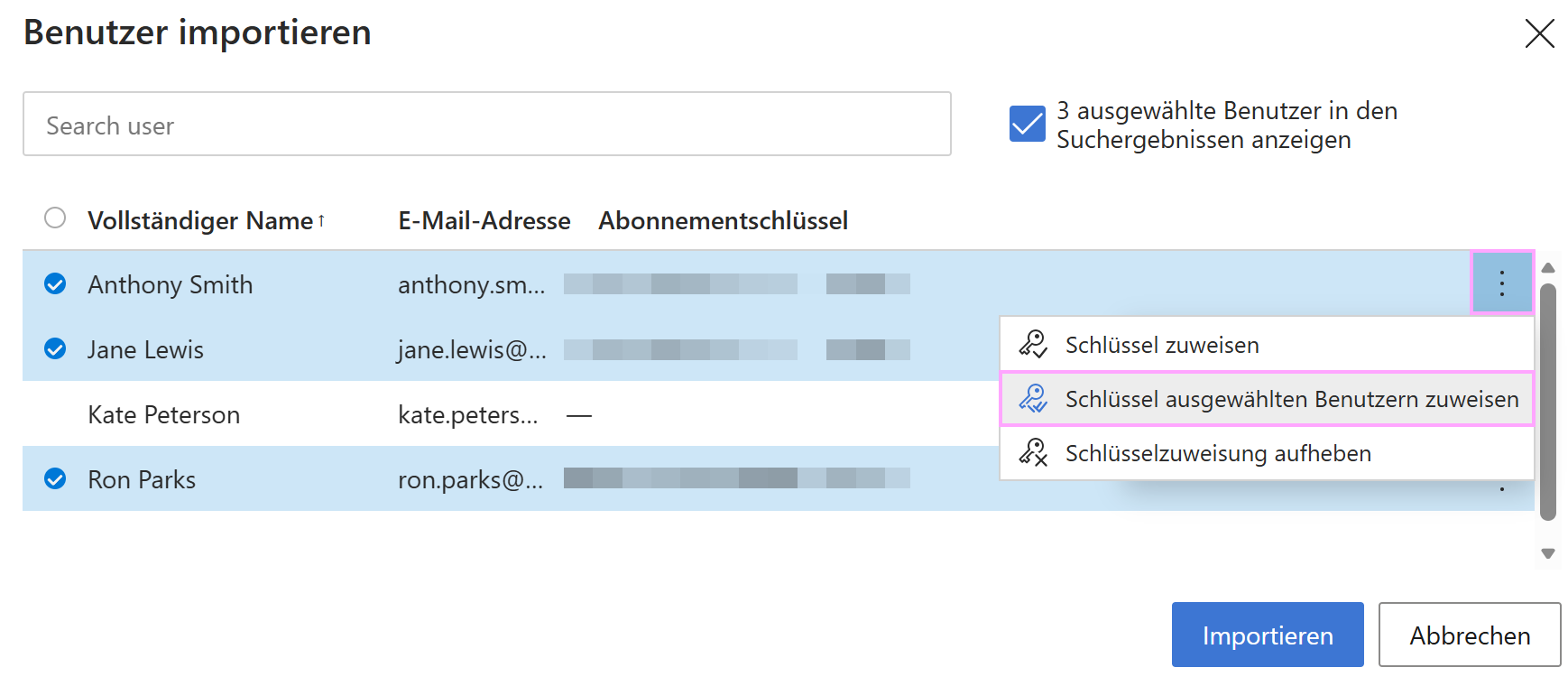 Importieren Sie Benutzer in ein Shared Email Templates-Firmenkonto.