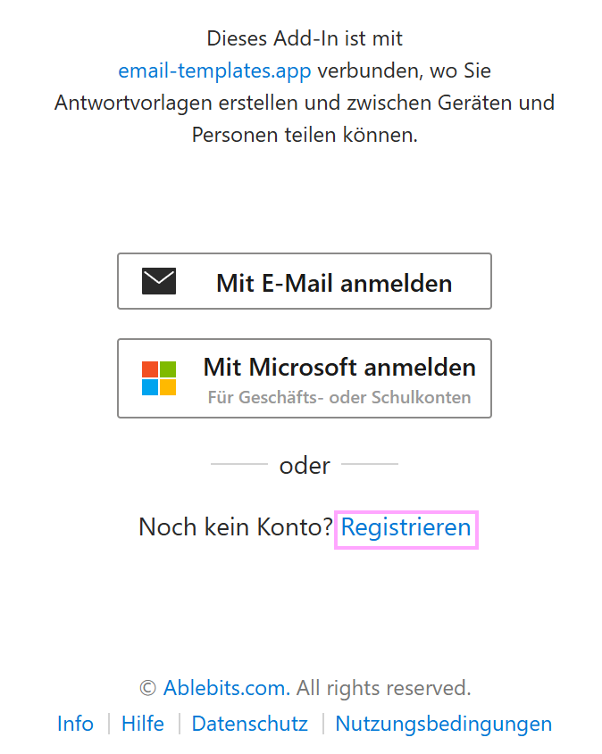 Registrieren Sie sich, um ein Shared Email Templates-Firmenkonto zu erstellen.