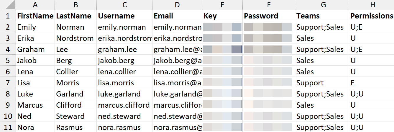 Eine Beispielliste von Benutzern in einer Excel-Datei.