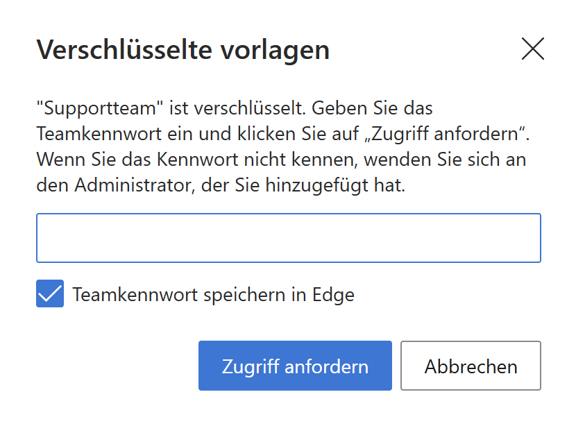 Treten Sie einem verschlüsselten Team bei, indem Sie das Teamkennwort eingeben.