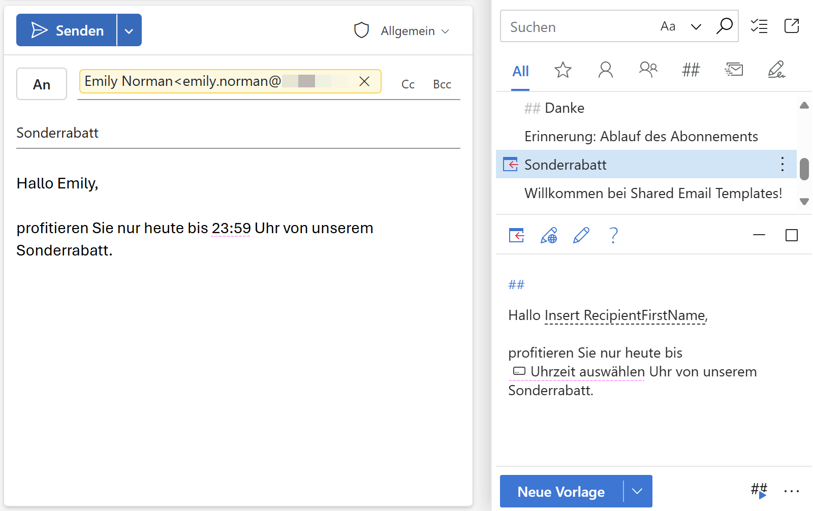 Eine Outlook-E-Mail-Nachricht mit ausgewählter Uhrzeit. Eine Outlook-E-Mail-Nachricht mit ausgewählter Uhrzeit.