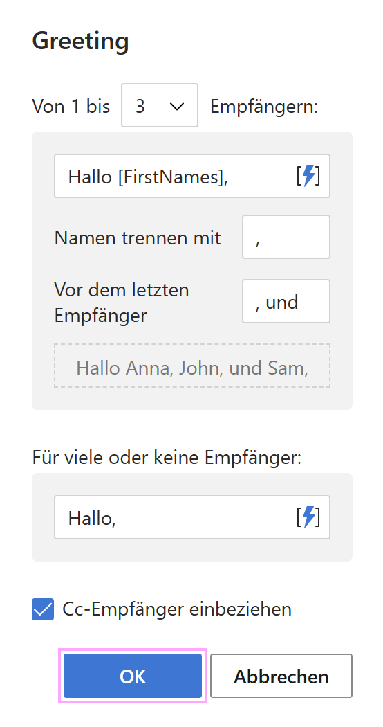 Passen Sie eine E-Mail-Anrede im Shared Email Templates-Add-In an. Passen Sie eine E-Mail-Anrede im Shared Email Templates-Add-In an.