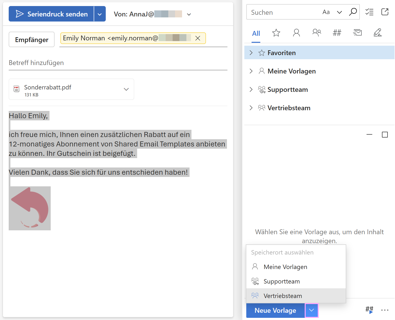 Erstellen Sie eine E-Mail-Vorlage aus einem Nachrichtenentwurf.