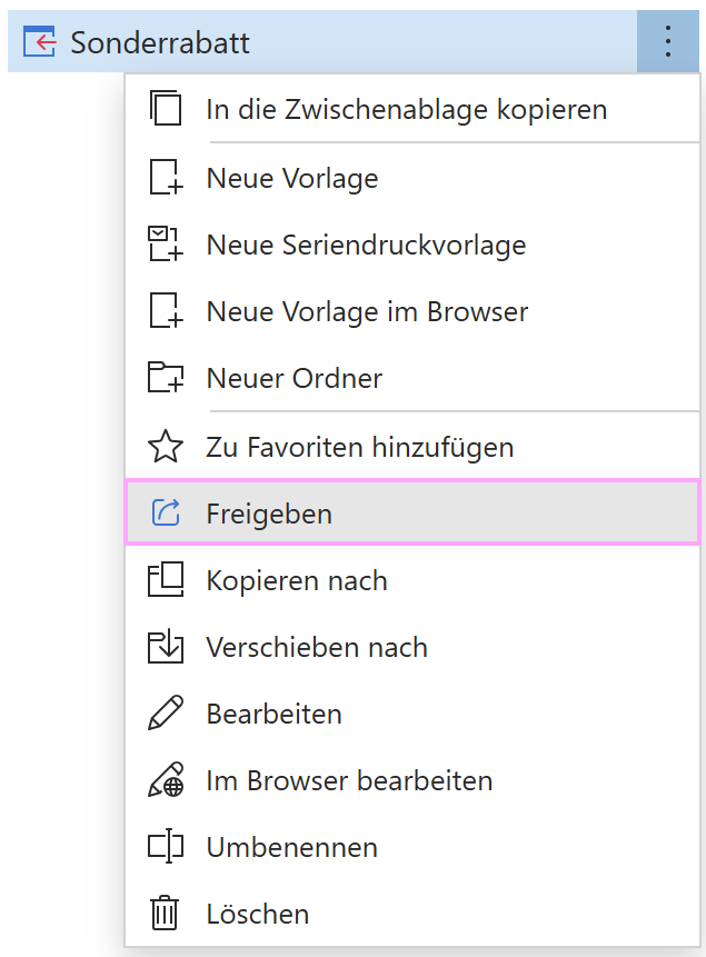 Teilen Sie eine E-Mail-Vorlage mit Kollegen.
