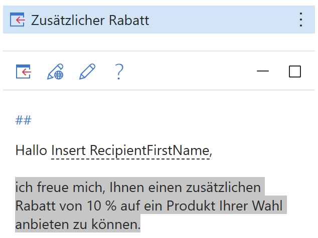 Fügen Sie einen Teil einer E-Mail-Vorlage in eine Outlook-Nachricht ein.