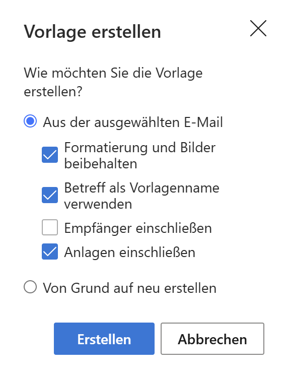 Erstellen Sie eine neue E-Mail-Vorlage im Bereich des Shared Email Templates-Add-Ins.