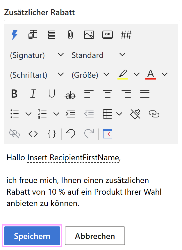 Speichern Sie eine neue E-Mail-Vorlage.
