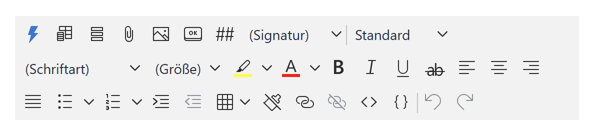 Die Symbolleiste des Shared Email Templates-Editors.