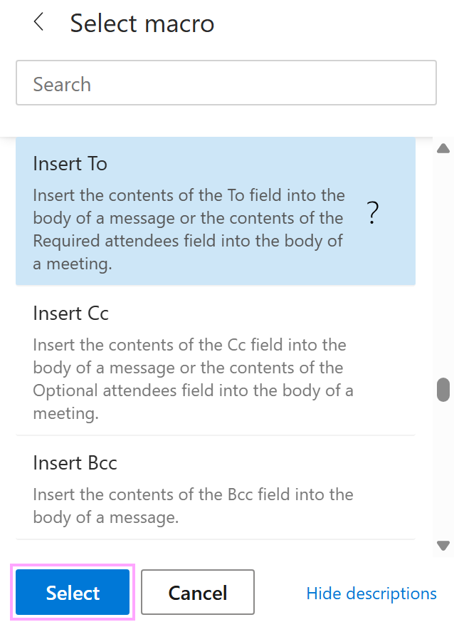 The Insert To option