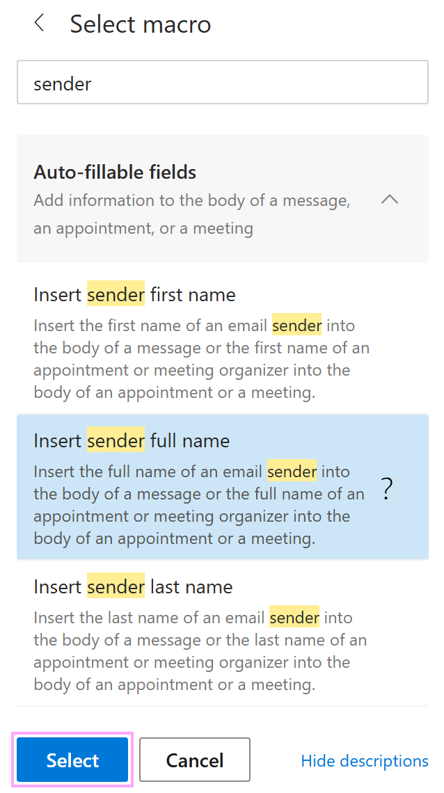 Select the option you want to use.