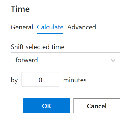 The Calculate tab in the Time dialog The Calculate tab in the Time dialog