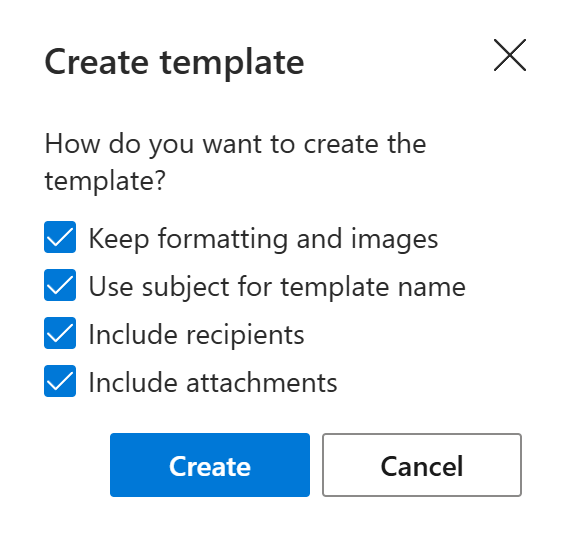 The Create template dialog shown while importing an .oft file. The Create template dialog shown while importing an .oft file.