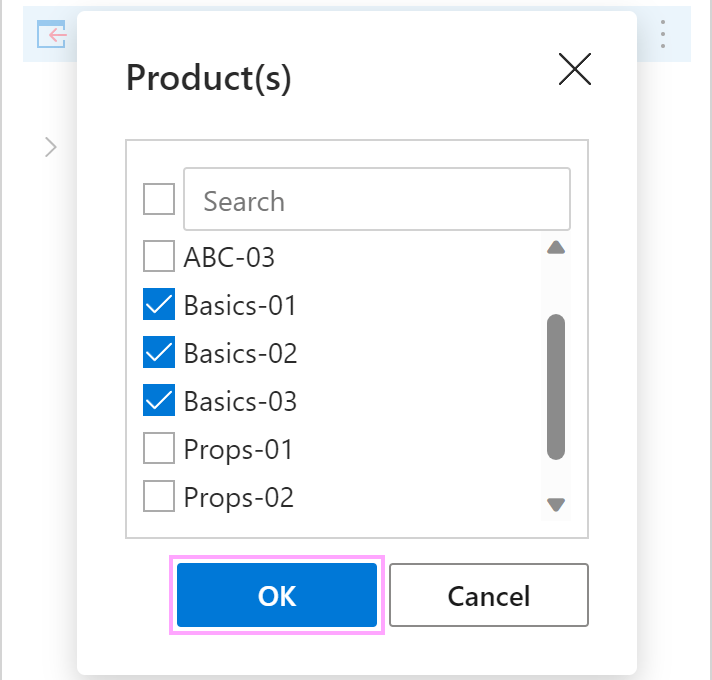 Choose key values using a pop-up dialog.