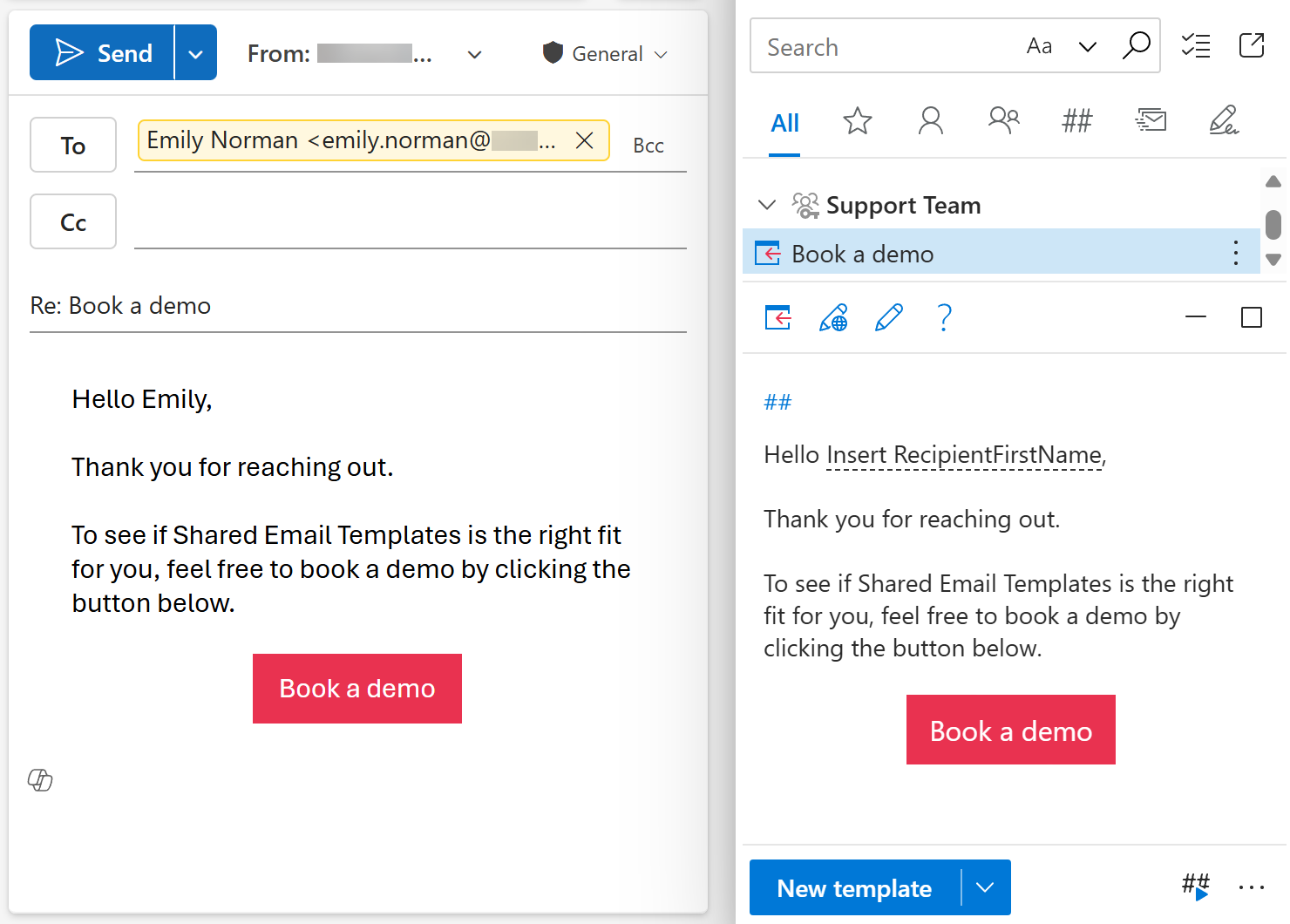 A template containing a clickable button in an Outlook email A template containing a clickable button in an Outlook email