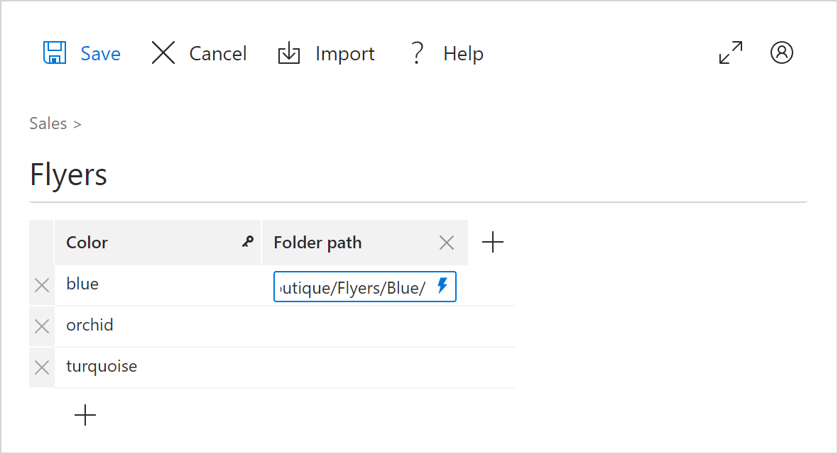 See a folder path in a dataset cell.