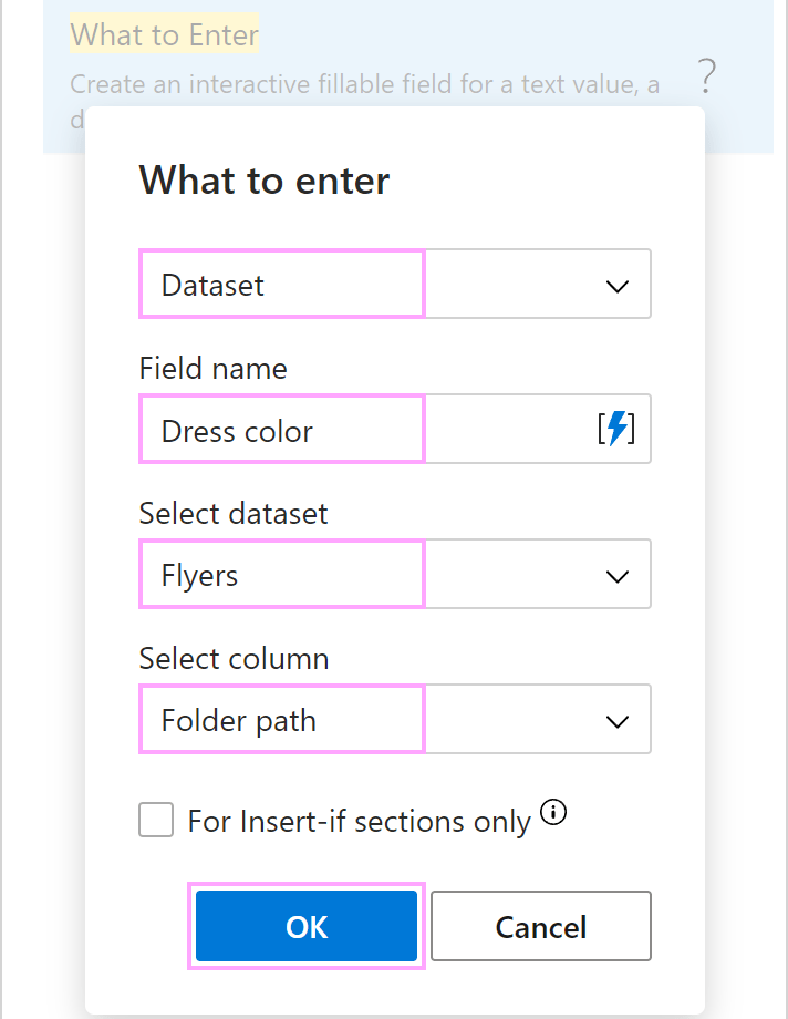 Configure the WhatToEnter macro.