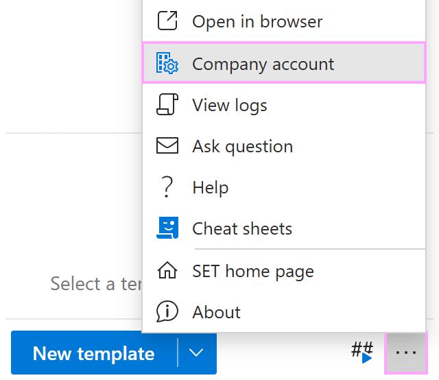 The Company account option on the More menu The Company account option on the More menu