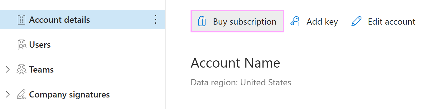 The Buy subscription button in the Shared Email Templates app