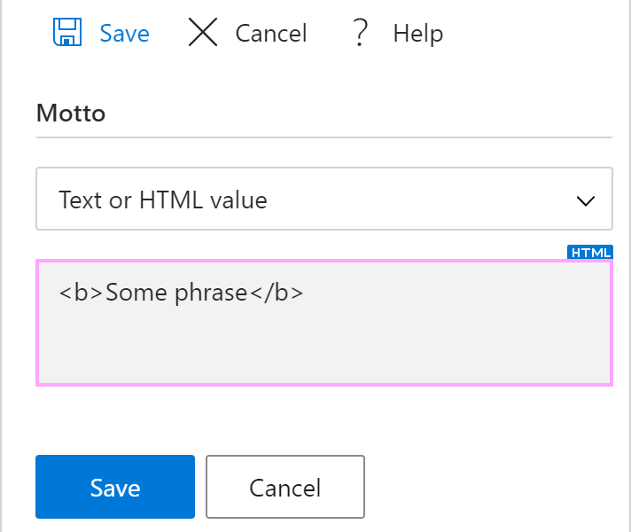 Enter a text or HTML value.