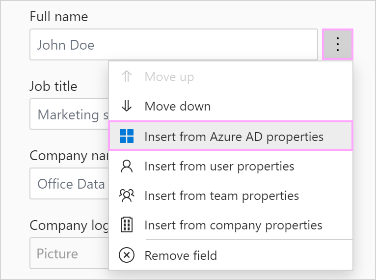 Insert user details from Azure AD properties.