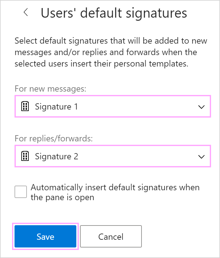 Save default signatures.