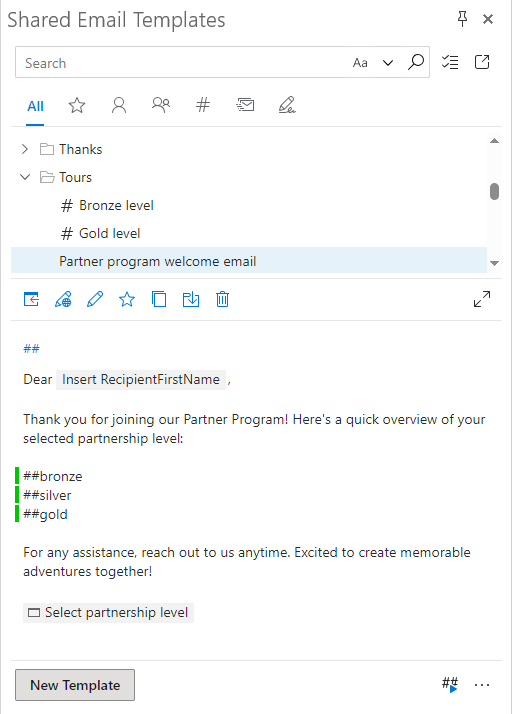 See a dynamic email template with conditional nested templates.