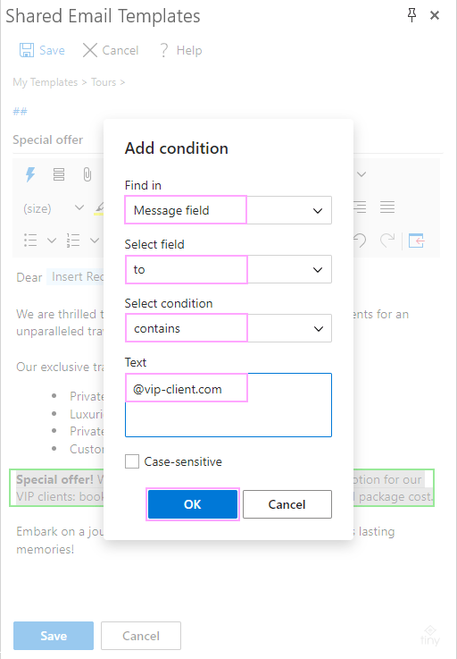 Set up the condition based on your criteria.