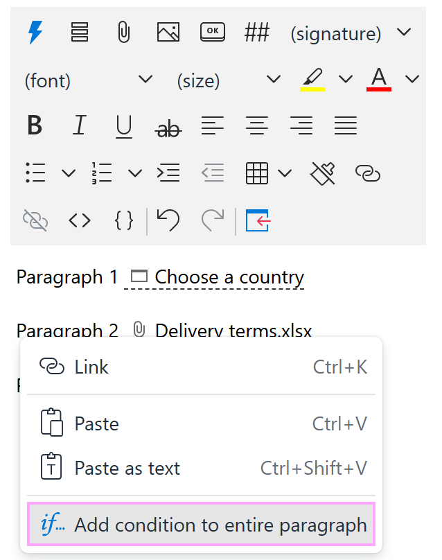 Adding a condition to a paragraph in a template that contains the WhatToEnter (WTE) macro