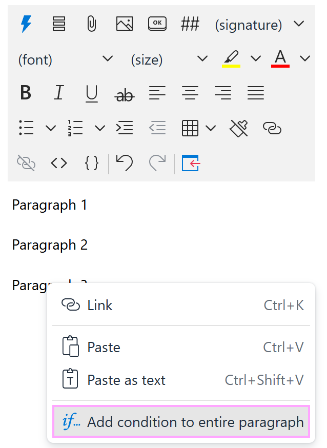 Adding a condition to a paragraph