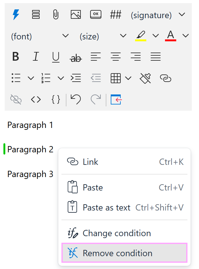 The Remove condition option