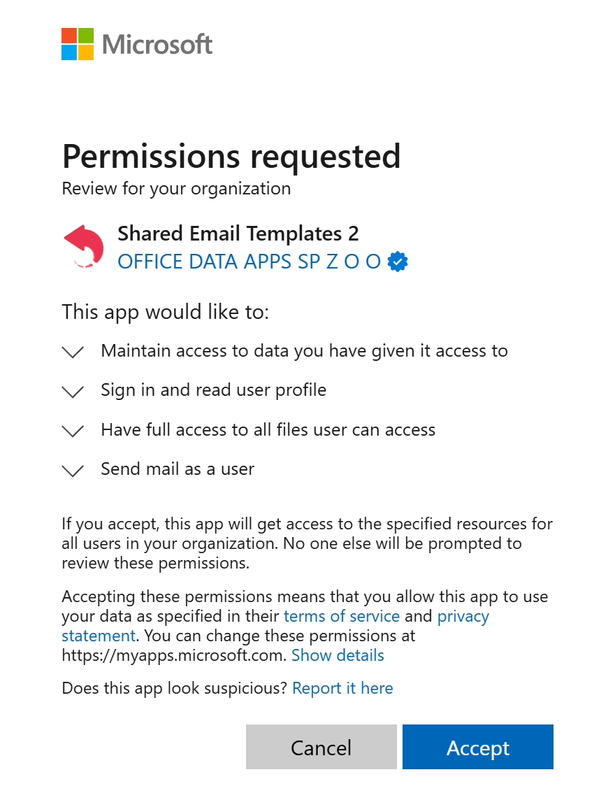 Permissions requested dialog shown in the Microsoft Entra admin center