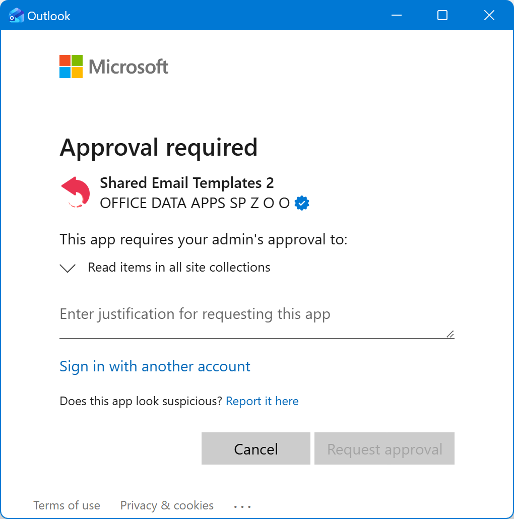 Approval required dialog shown when accessing SharePoint