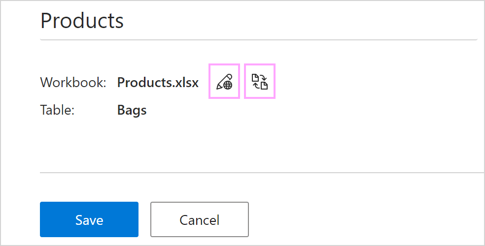 Open or change the Excel workbook connected to your dataset.
