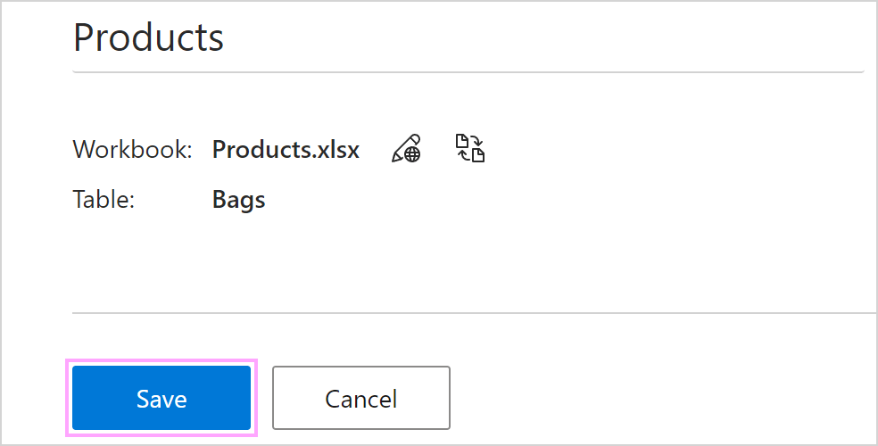 Save an Excel-based dataset for use in Outlook email templates.