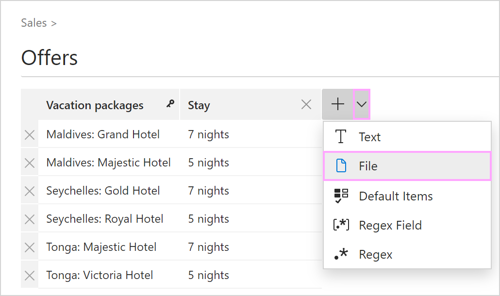 Add a file column to a simple dataset.