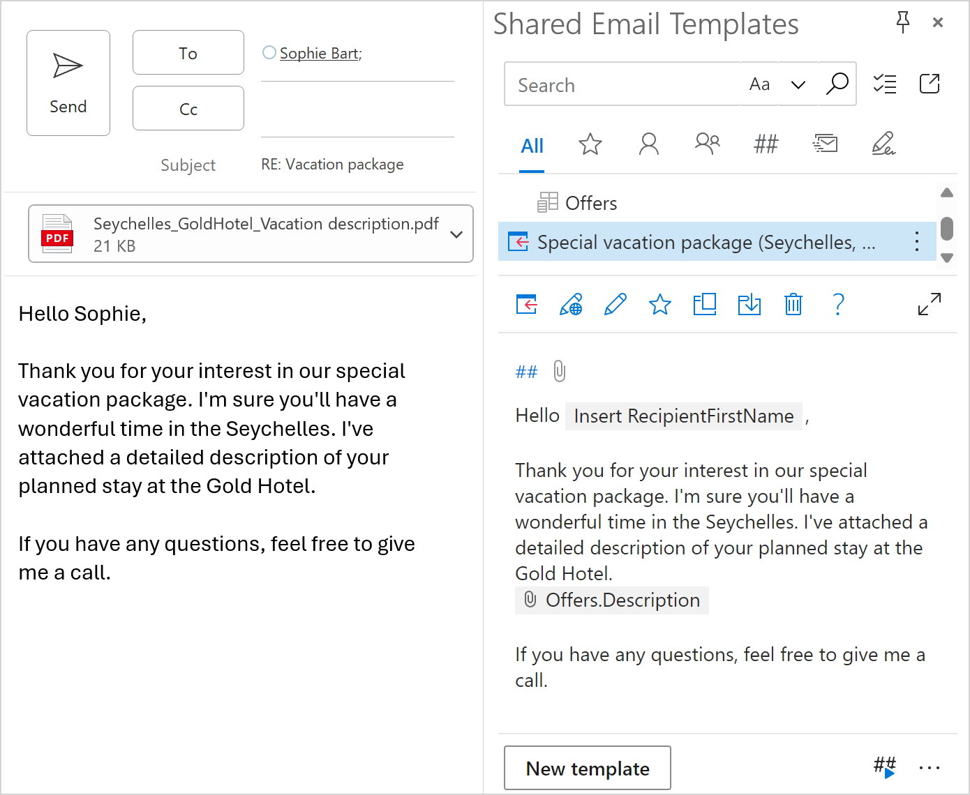 An Outlook email with the file attached.