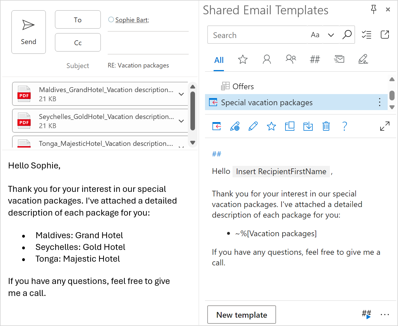 The completed list and attached files are in an Outlook email.