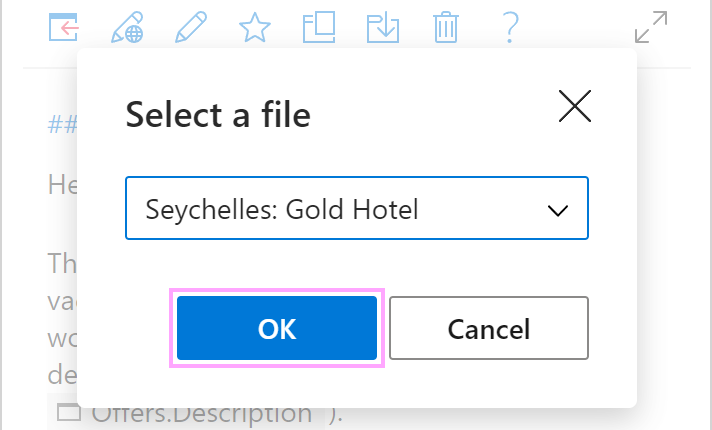 Choose the file to attach by selecting a dataset key value.