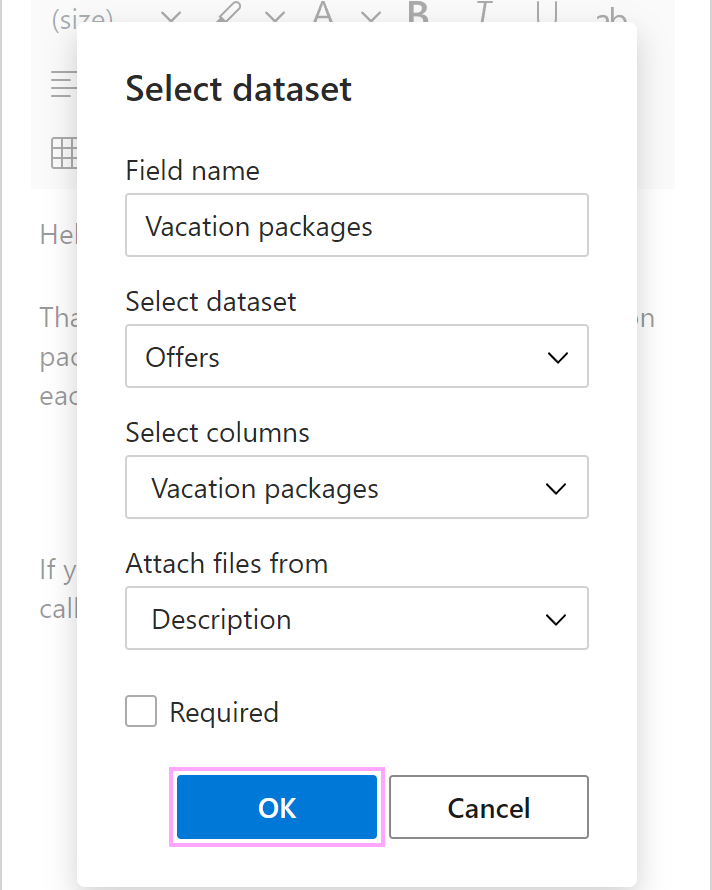 Choose a dataset and a column for a list.