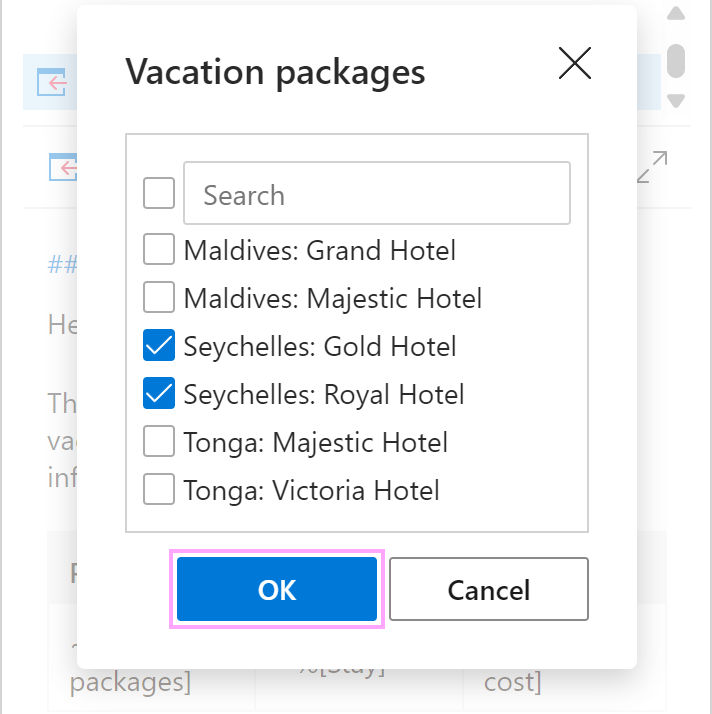 Choose dataset key values.