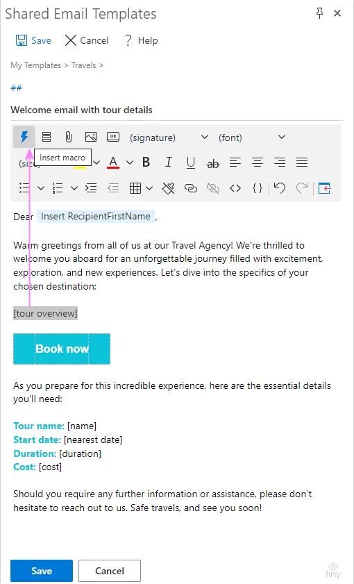 Replace the placeholders with the WhatToEnter macro. Replace the placeholders with the WhatToEnter macro.