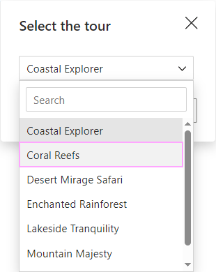 Select the tour from the dropdown menu. Select the tour from the dropdown menu.