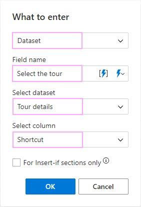 Set up the macro to insert a specific tour's shortcut. Set up the macro to insert a specific tour's shortcut.