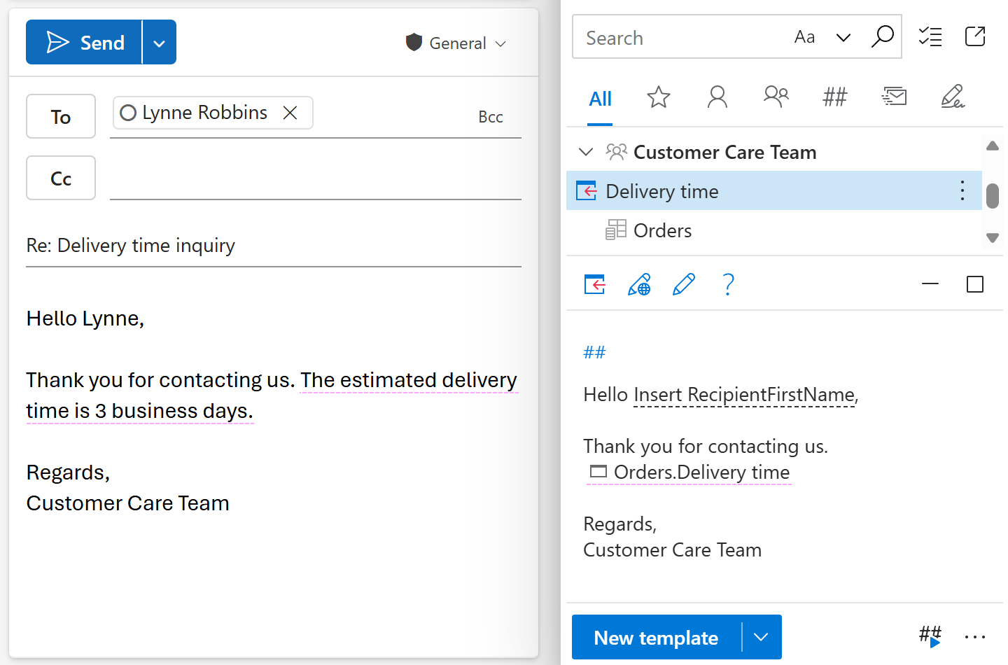 An email template and the resulting Outlook email when the macro result is not empty An email template and the resulting Outlook email when the macro result is not empty