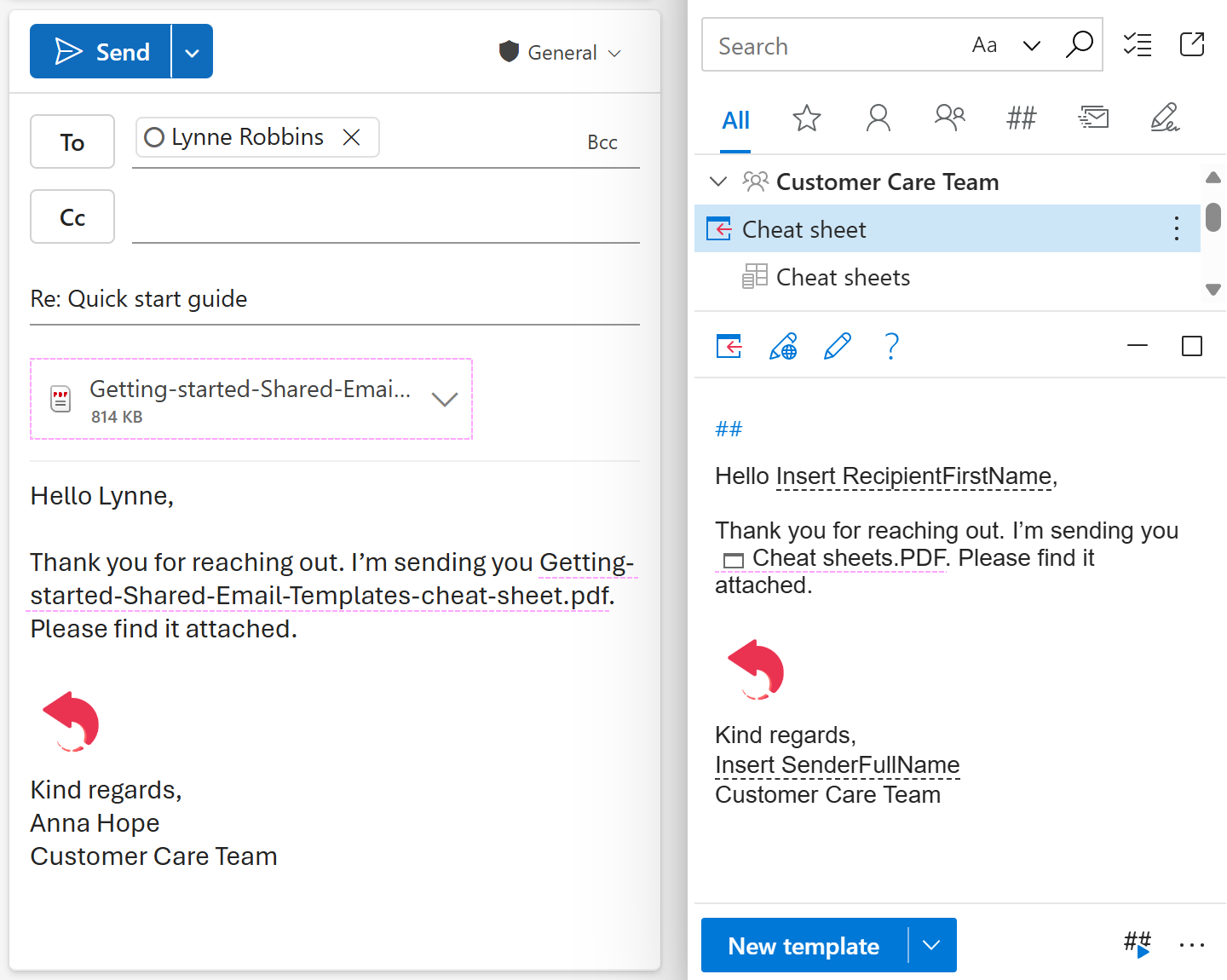 The resulting Outlook email The resulting Outlook email