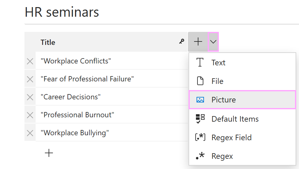 Add a picture column to a simple dataset.