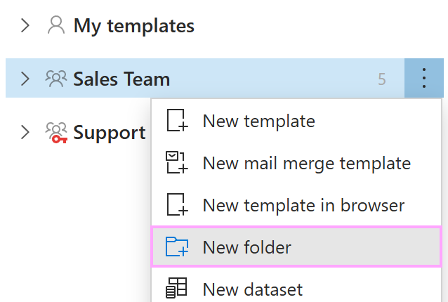 The New folder option The New folder option