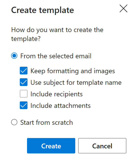 The Create template dialog