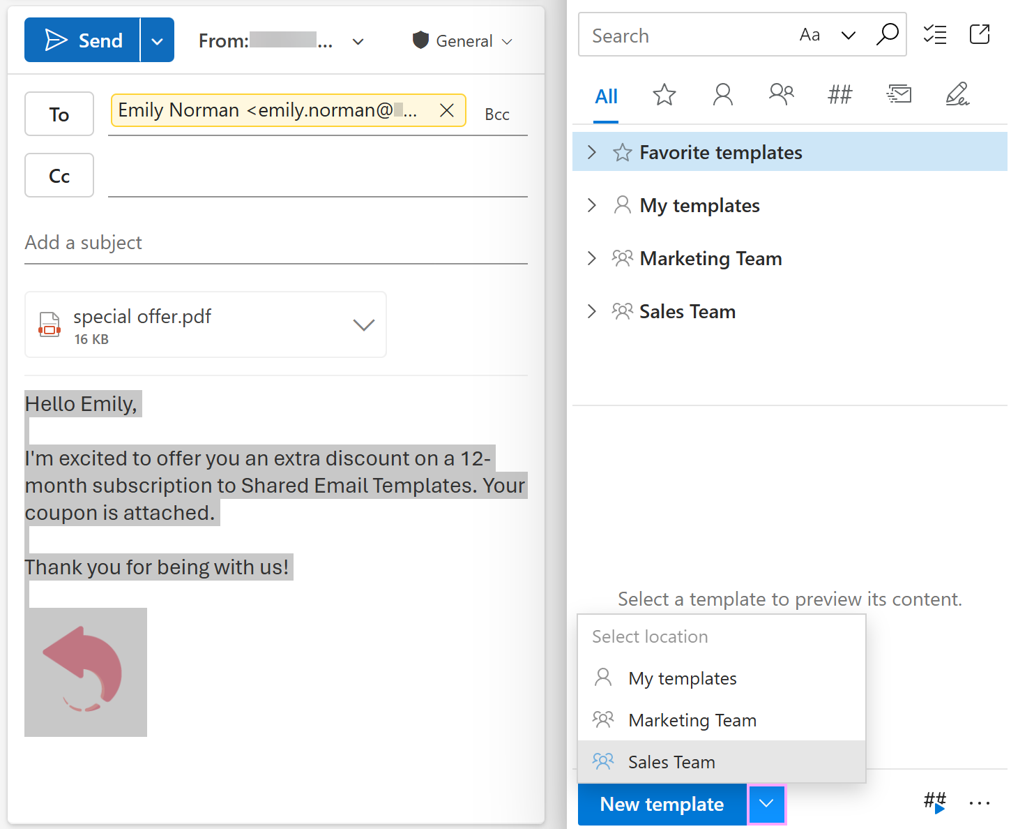 Creating a template from a draft email